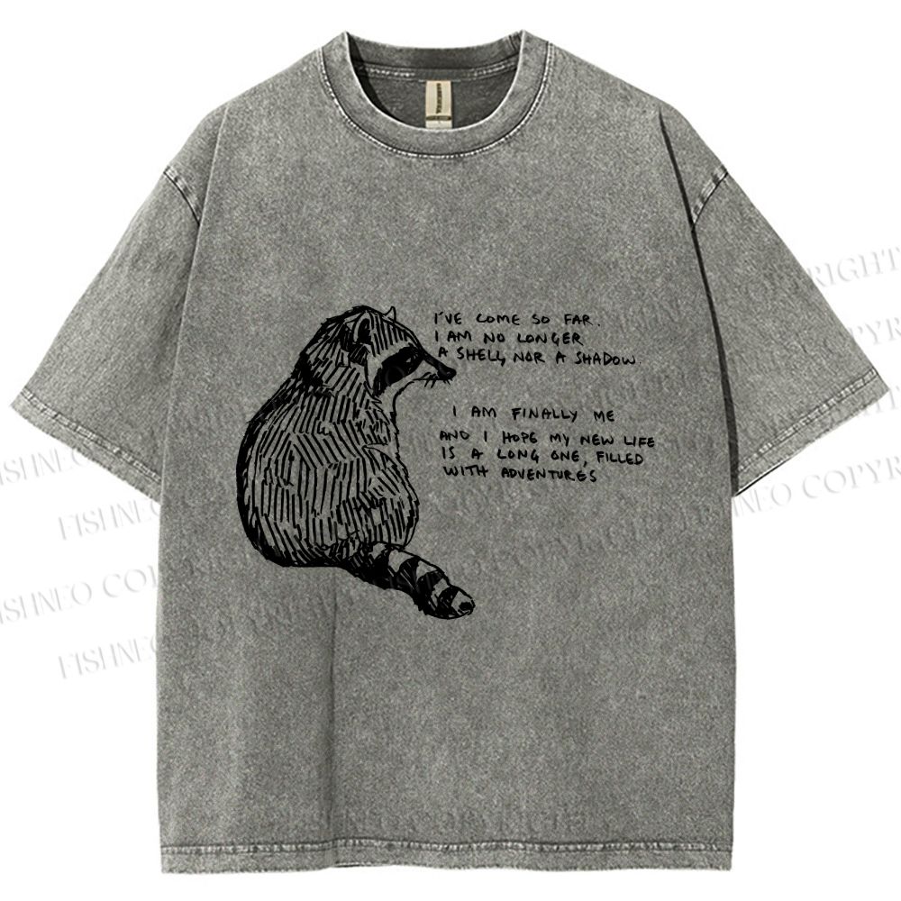 Unisex Vintage Raccoon Printed Washed Tee