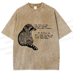 Unisex Vintage Raccoon Printed Washed Tee