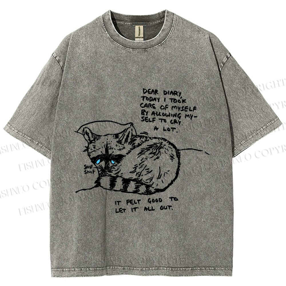 Unisex Vintage Raccoon Crying Printed Washed Tee