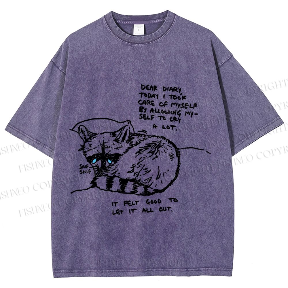 Unisex Vintage Raccoon Crying Printed Washed Tee