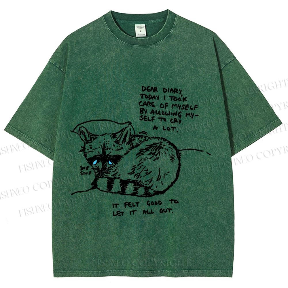 Unisex Vintage Raccoon Crying Printed Washed Tee