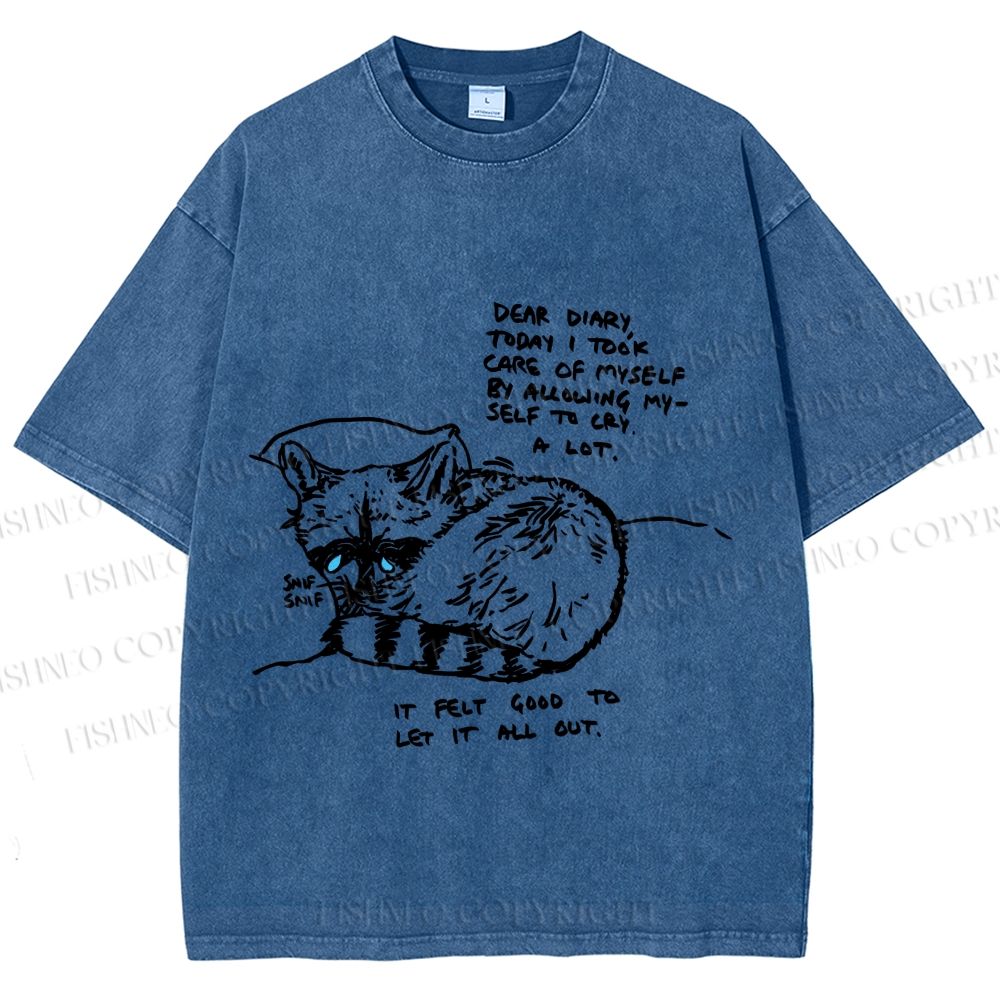 Unisex Vintage Raccoon Crying Printed Washed Tee