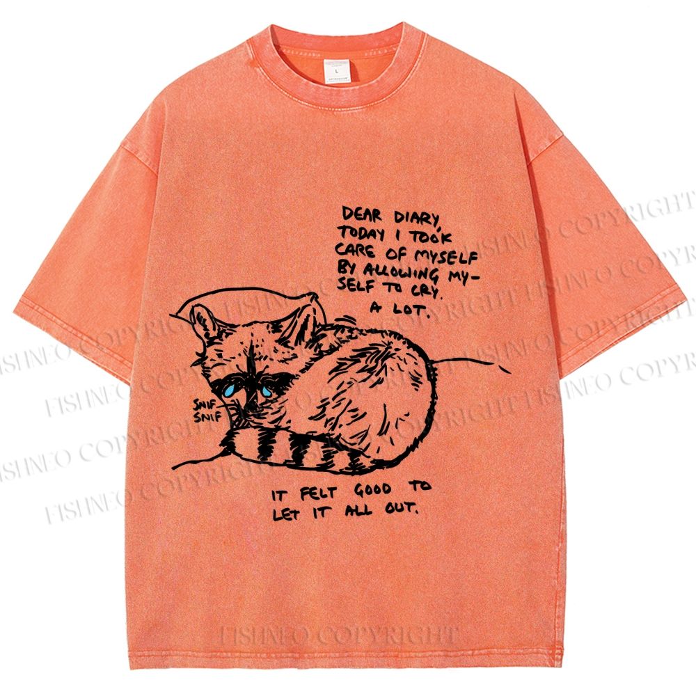 Unisex Vintage Raccoon Crying Printed Washed Tee