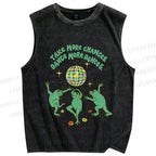 Unisex More Dances Frog Printed Washed Tank Top
