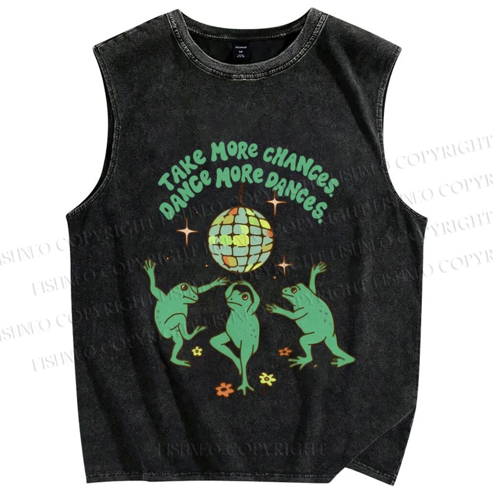 Unisex More Dances Frog Printed Washed Tank Top