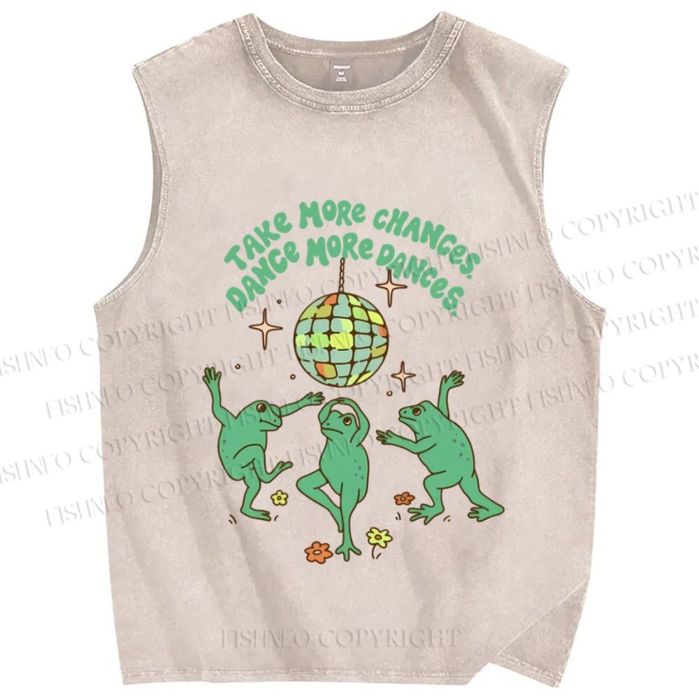 Unisex More Dances Frog Printed Washed Tank Top