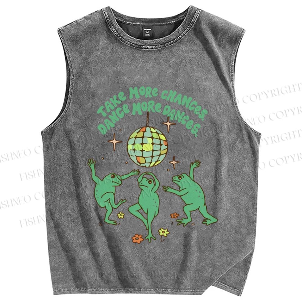 Unisex More Dances Frog Printed Washed Tank Top
