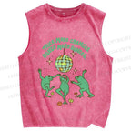 Unisex More Dances Frog Printed Washed Tank Top