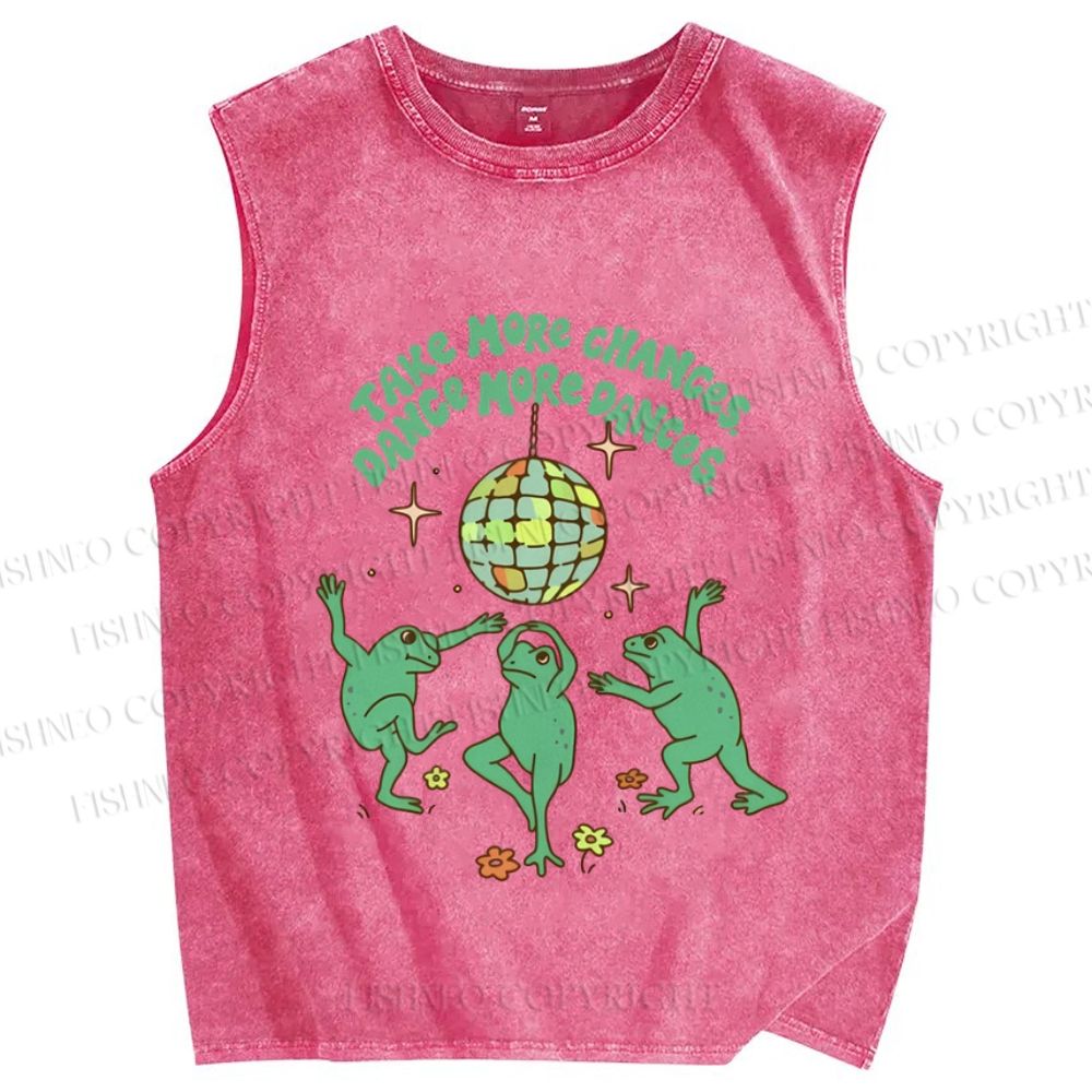 Unisex More Dances Frog Printed Washed Tank Top