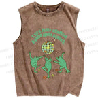 Unisex More Dances Frog Printed Washed Tank Top