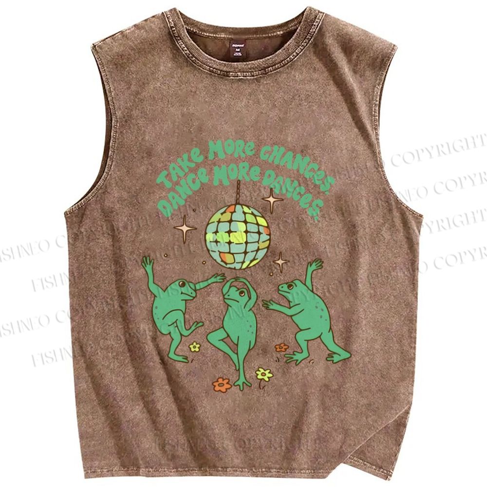 Unisex More Dances Frog Printed Washed Tank Top