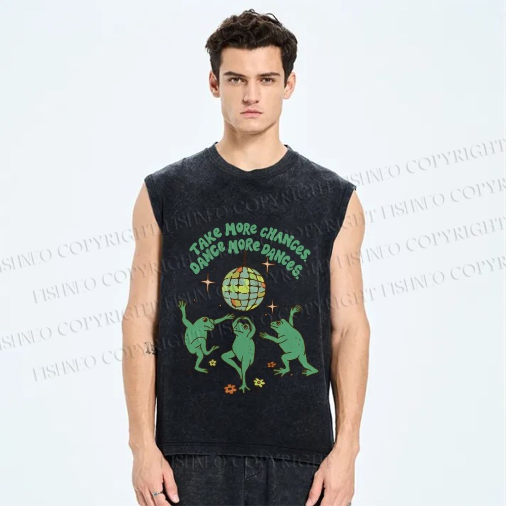 Unisex More Dances Frog Printed Washed Tank Top