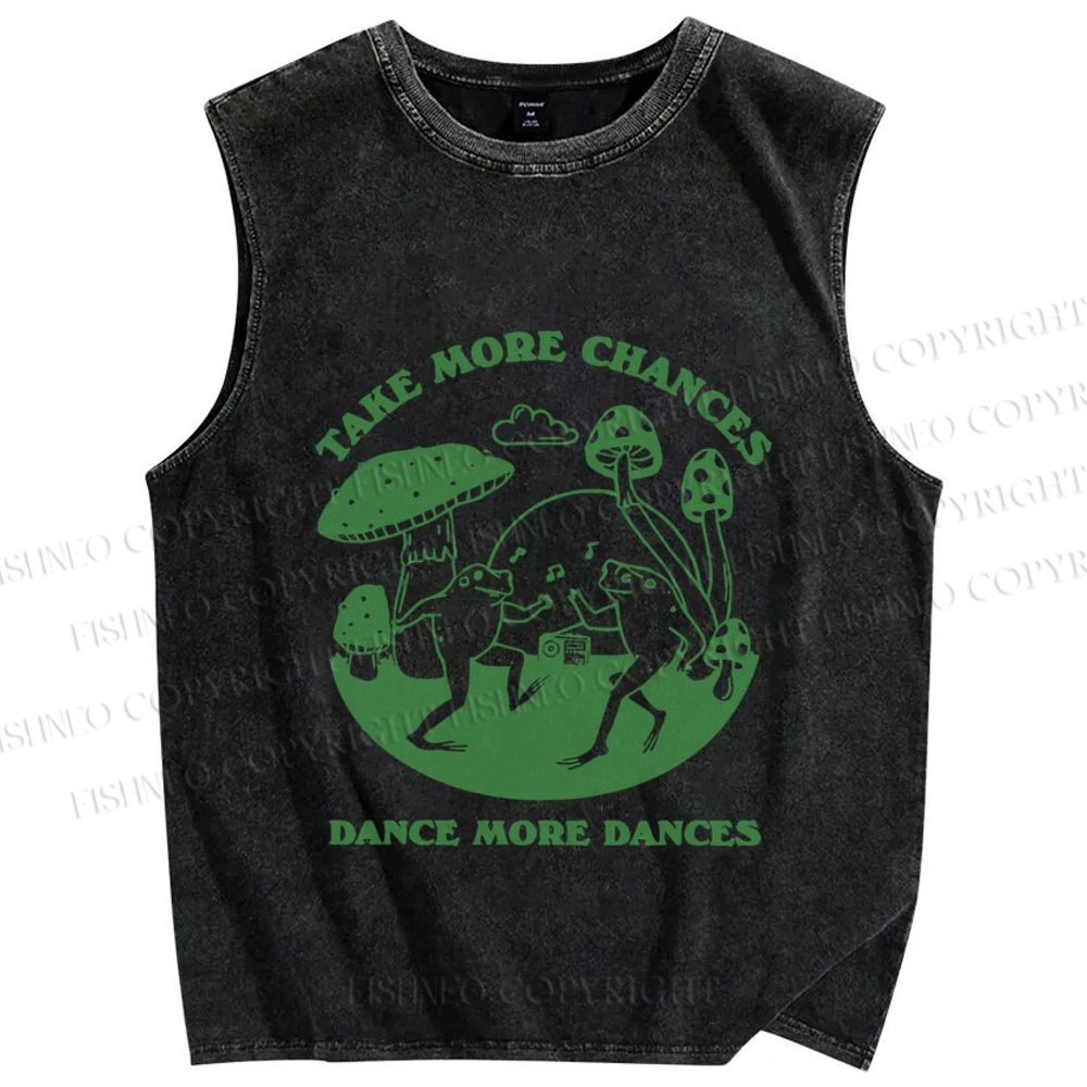 Unisex More Dances Frog Printed Washed Tank Top