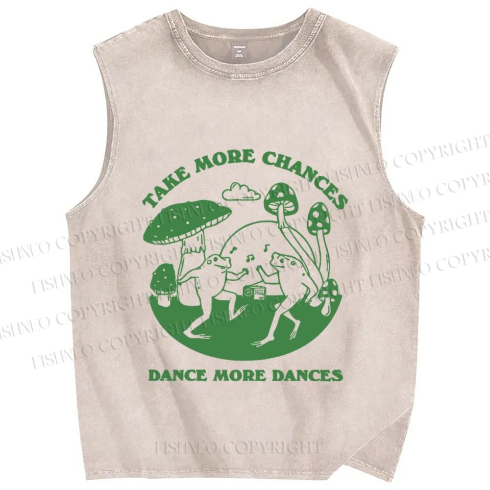 Unisex More Dances Frog Printed Washed Tank Top