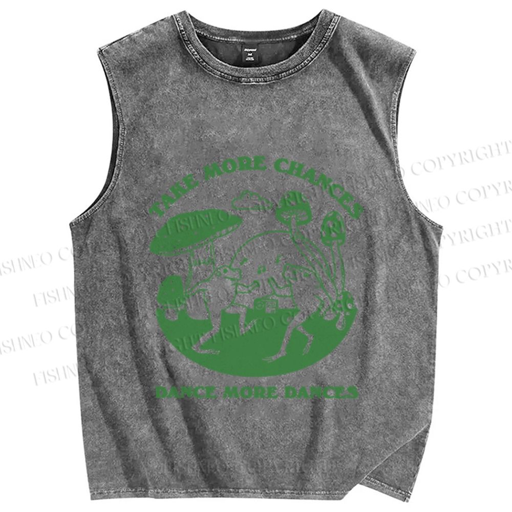 Unisex More Dances Frog Printed Washed Tank Top