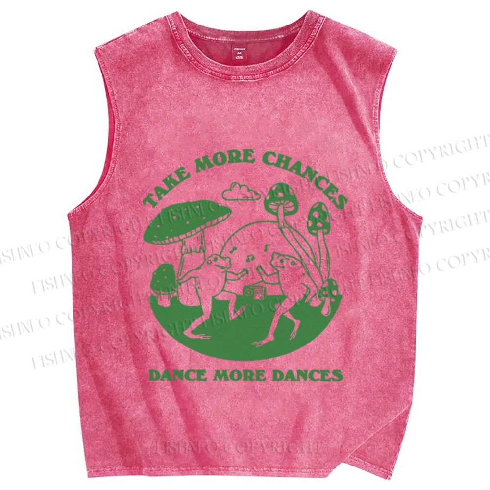 Unisex More Dances Frog Printed Washed Tank Top