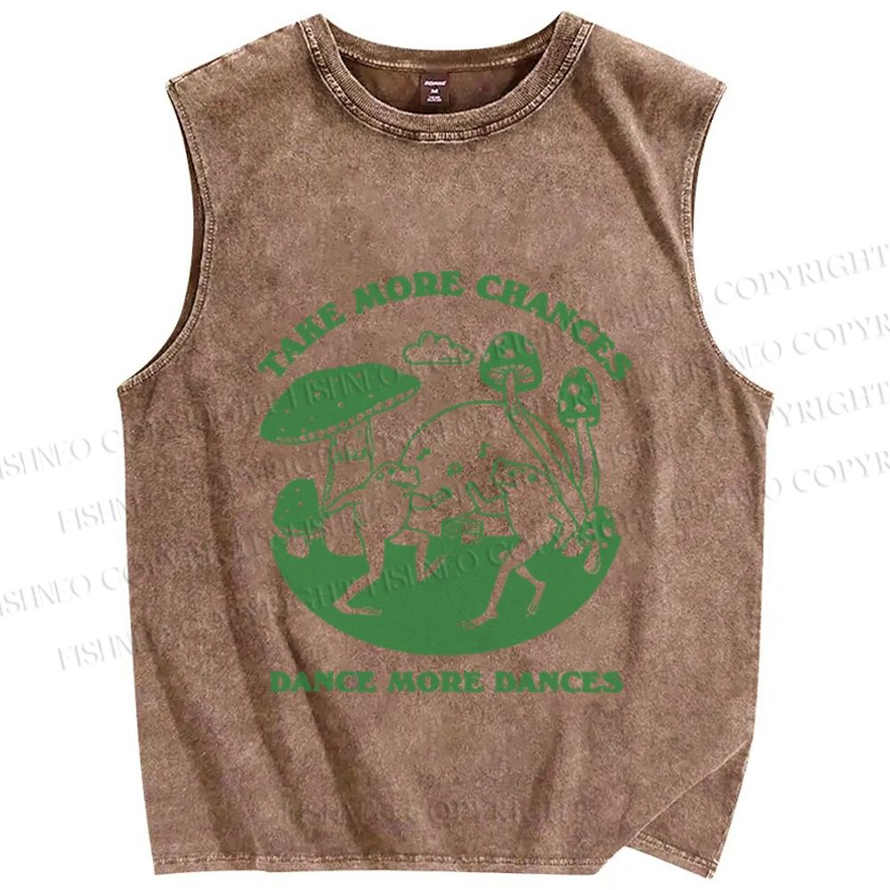 Unisex More Dances Frog Printed Washed Tank Top