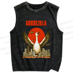 Unisex Funny Goose Godzilla Goosezilla Printed Washed Tank Top