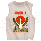 Unisex Funny Goose Godzilla Goosezilla Printed Washed Tank Top