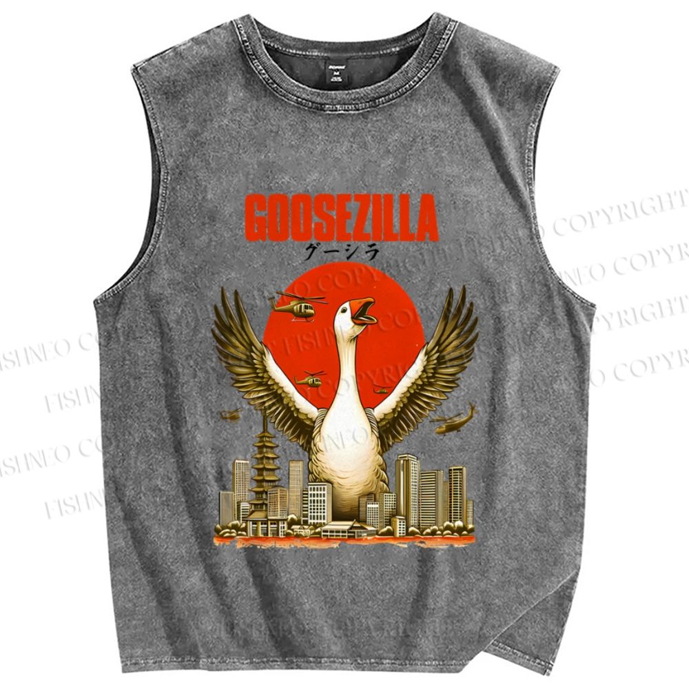 Unisex Funny Goose Godzilla Goosezilla Printed Washed Tank Top