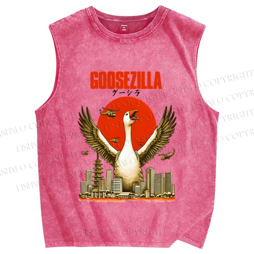 Unisex Funny Goose Godzilla Goosezilla Printed Washed Tank Top