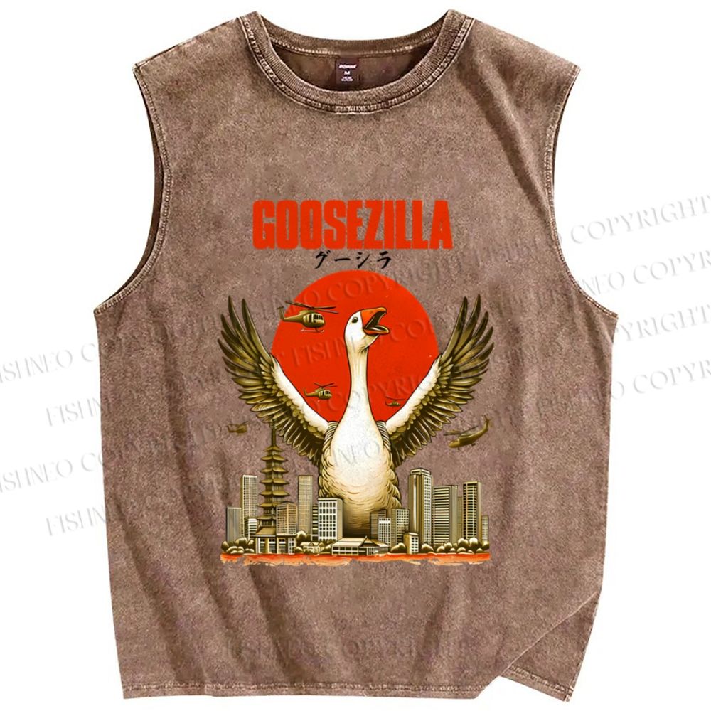 Unisex Funny Goose Godzilla Goosezilla Printed Washed Tank Top