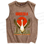 Unisex Funny Goose Godzilla Goosezilla Printed Washed Tank Top