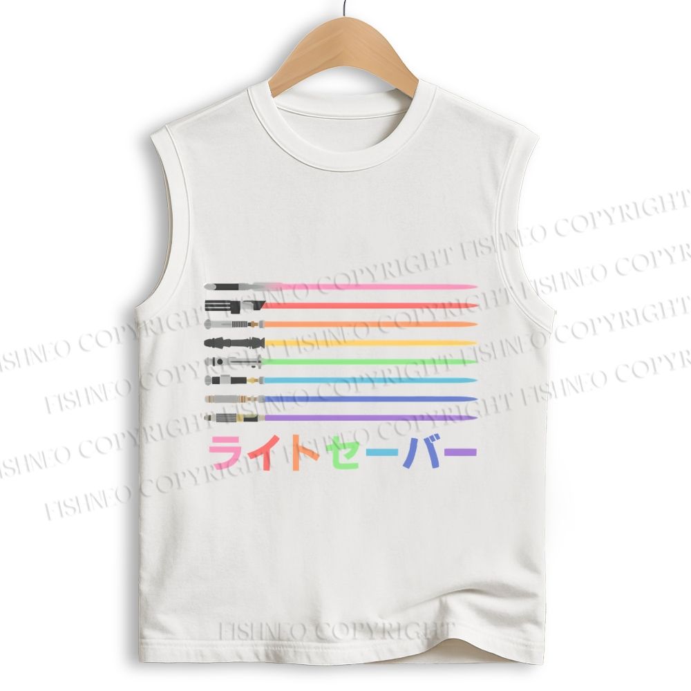 Unisex Lightsaber Vintage Printed Cotton Tank Top