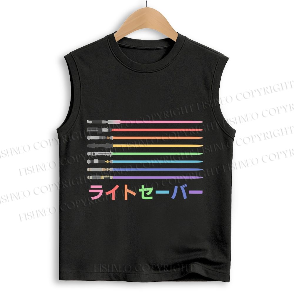 Unisex Lightsaber Vintage Printed Cotton Tank Top