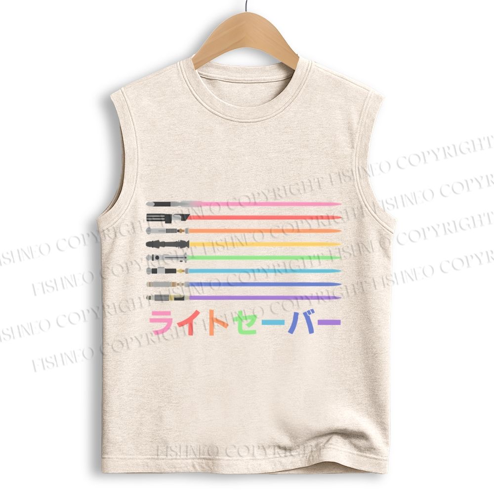 Unisex Lightsaber Vintage Printed Cotton Tank Top