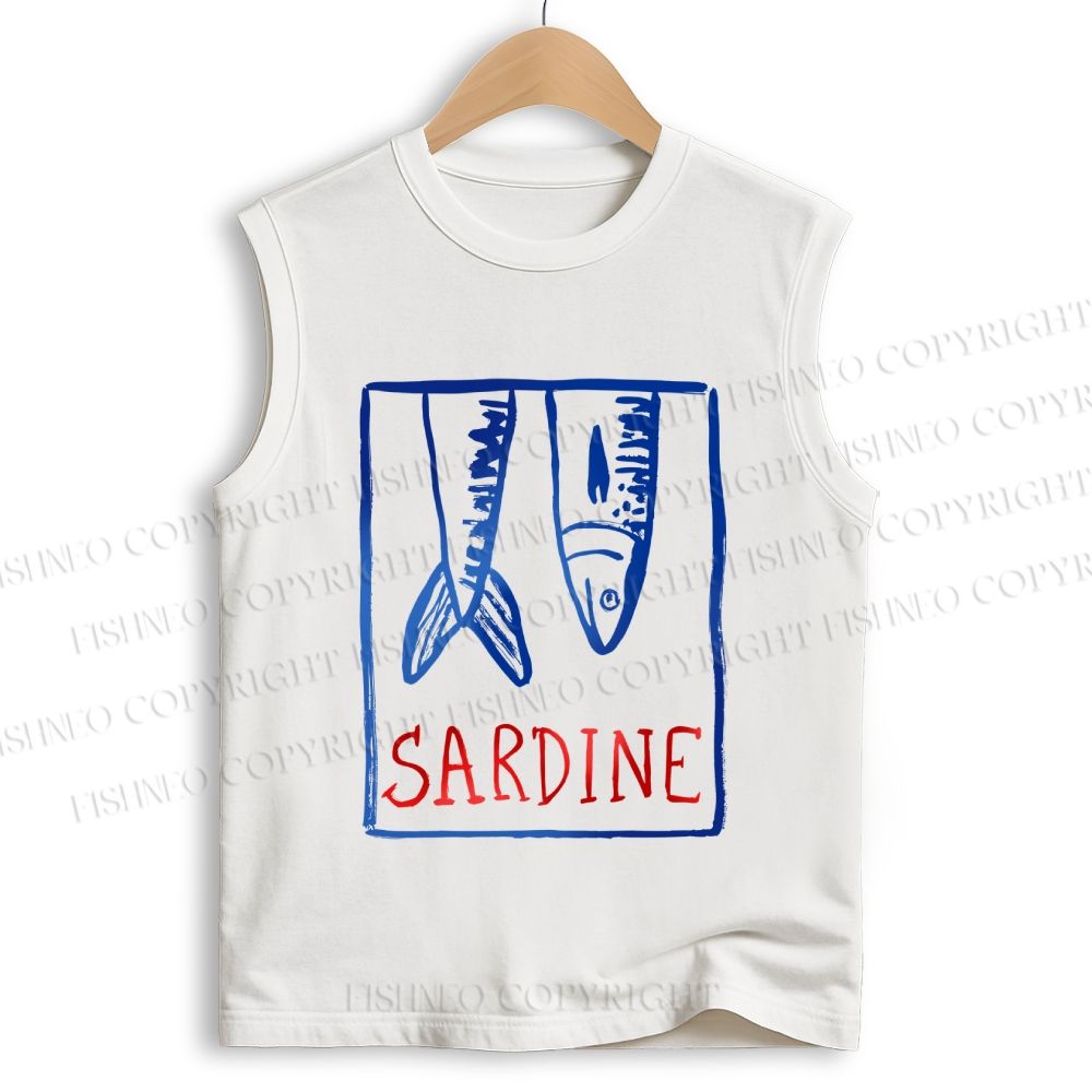 Unisex Vintage Sardine Fish In Box Printed Cotton Tank Top
