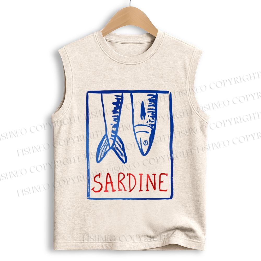 Unisex Vintage Sardine Fish In Box Printed Cotton Tank Top