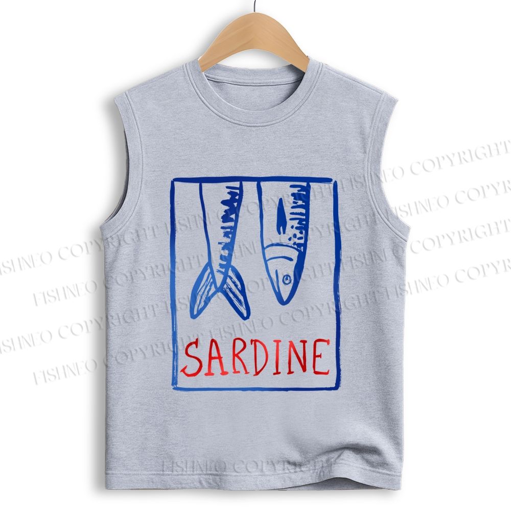 Unisex Vintage Sardine Fish In Box Printed Cotton Tank Top