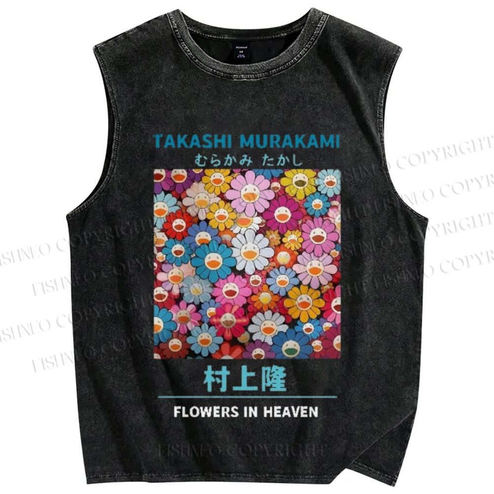 Unisex Vintage Flower TM Printed Washed Tank Top