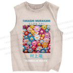 Unisex Vintage Flower TM Printed Washed Tank Top