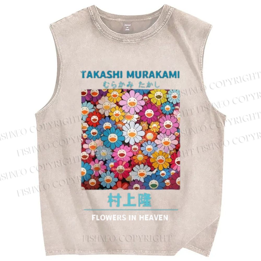 Unisex Vintage Flower TM Printed Washed Tank Top