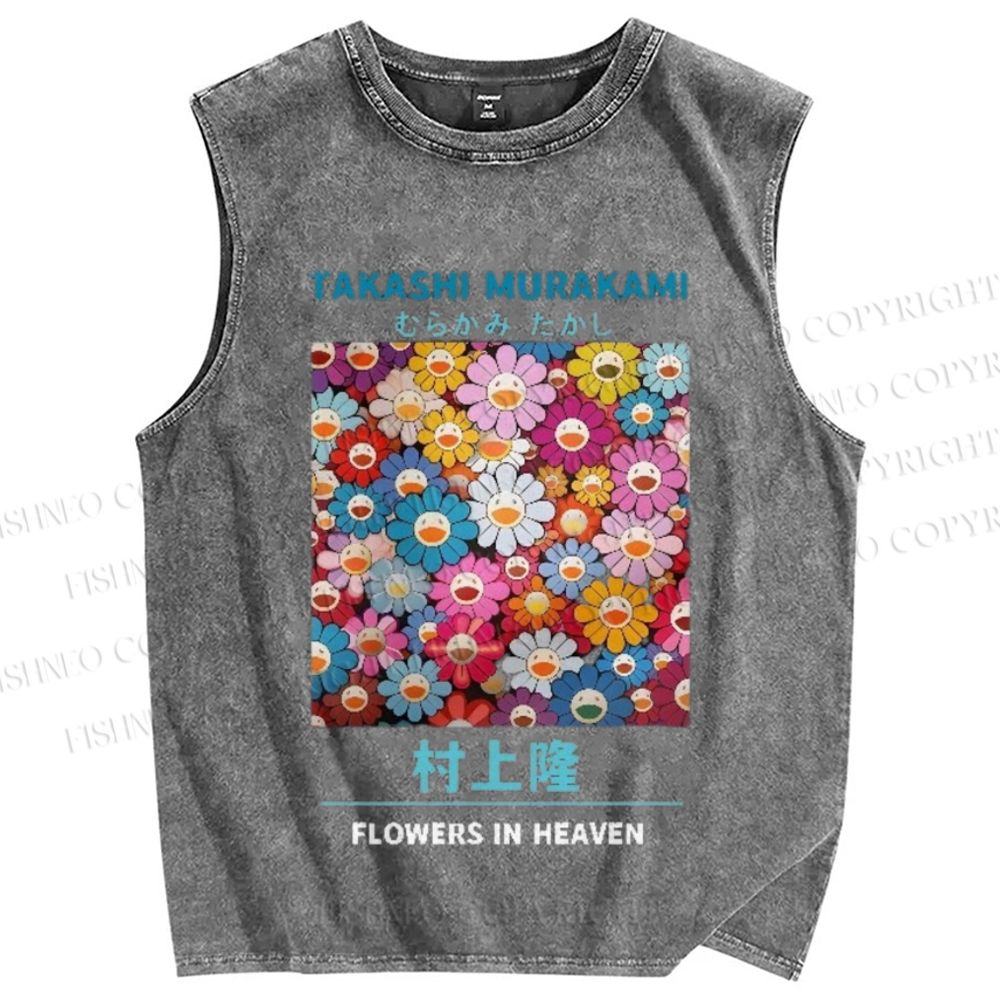 Unisex Vintage Flower TM Printed Washed Tank Top