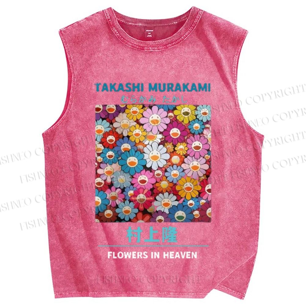 Unisex Vintage Flower TM Printed Washed Tank Top