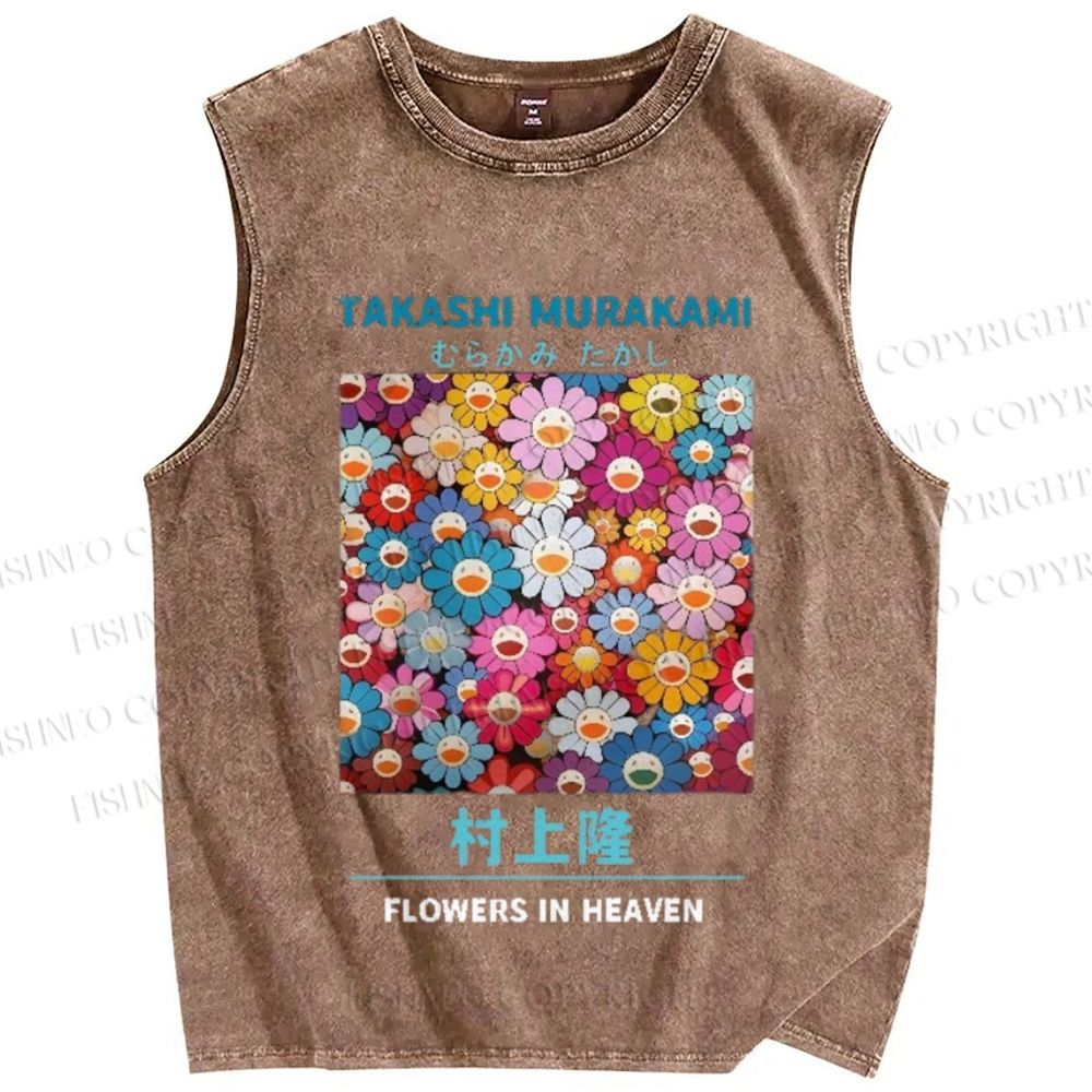 Unisex Vintage Flower TM Printed Washed Tank Top