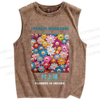 Unisex Vintage Flower TM Printed Washed Tank Top