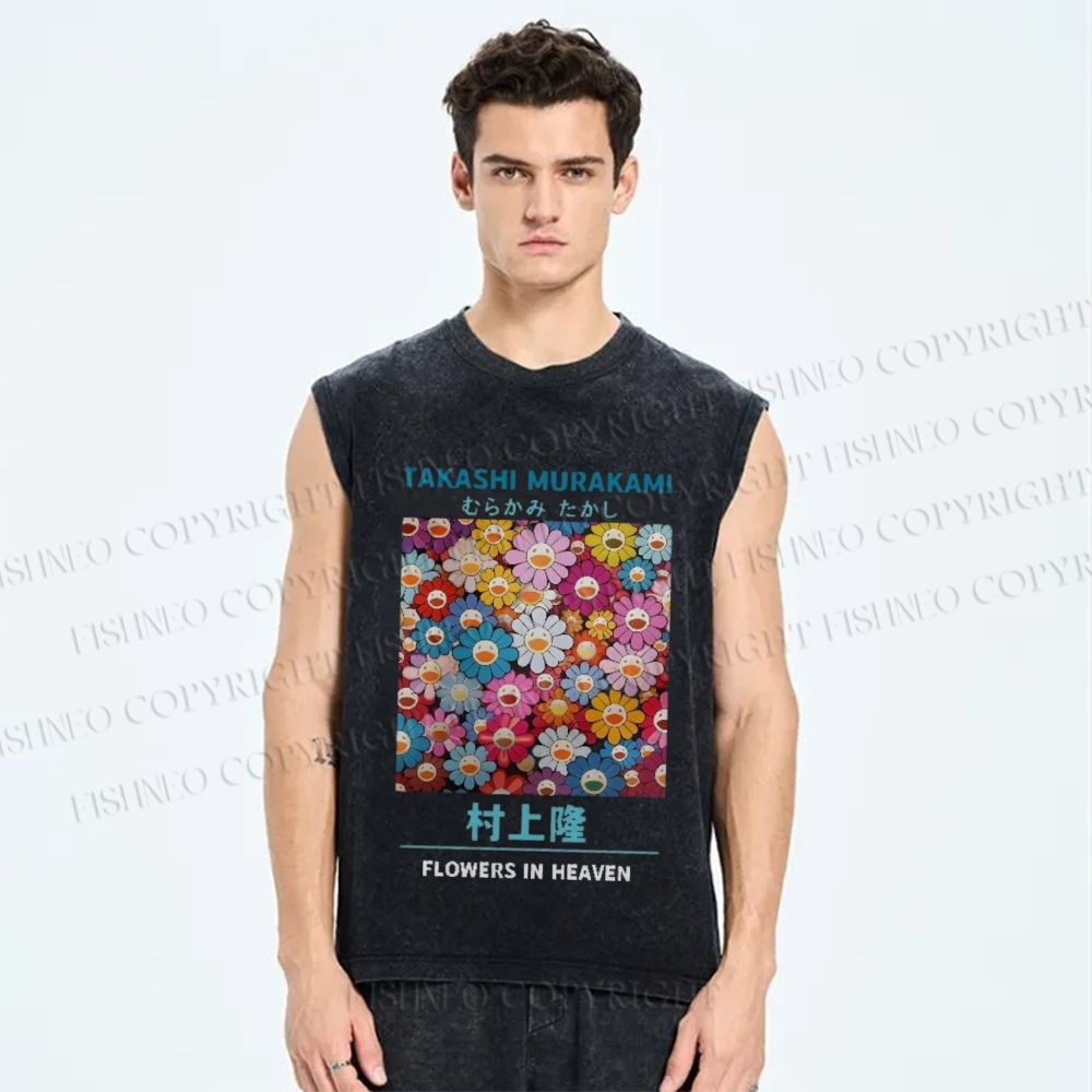 Unisex Vintage Flower TM Printed Washed Tank Top