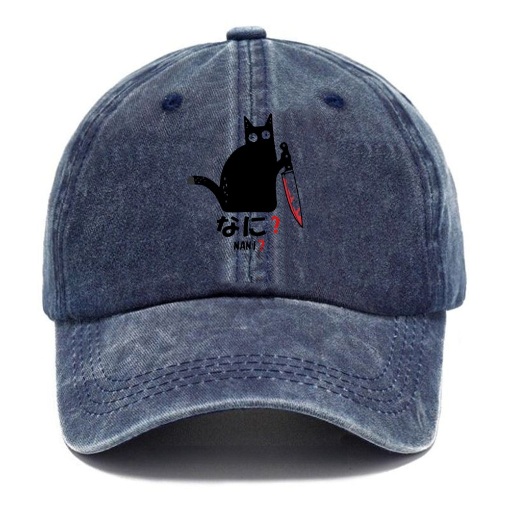 A Puzzled Cat Holding A Knife Washed Cap