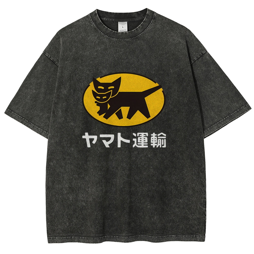 Yamato Transport TA-Q-BIN Cat Vintage Wash Japanese Design T-Shirt