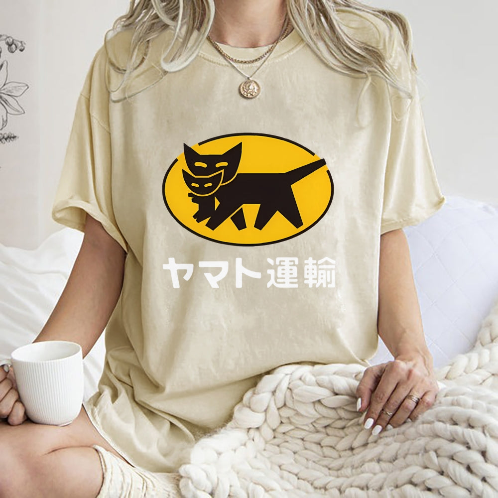 Yamato Transport TA-Q-BIN Cat Vintage Wash Japanese Design T-Shirt