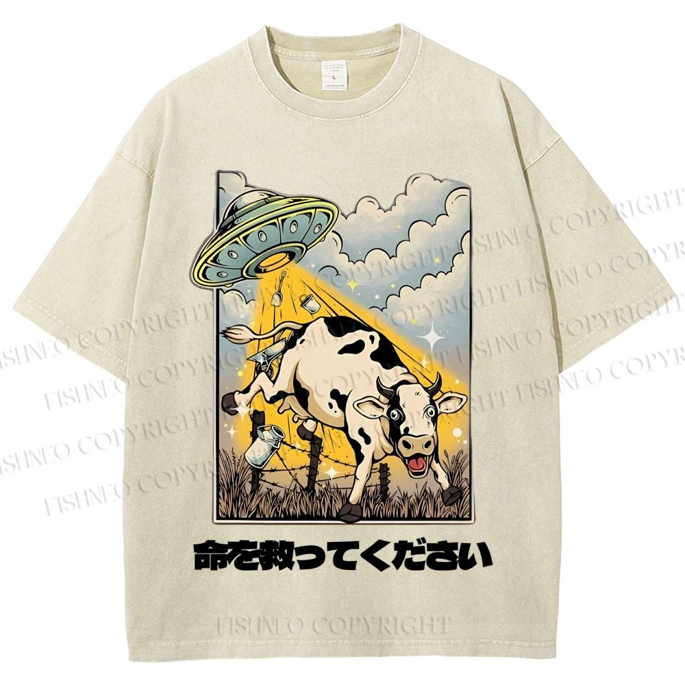 Unisex Silly Cow Japanese Printed Washed Tee