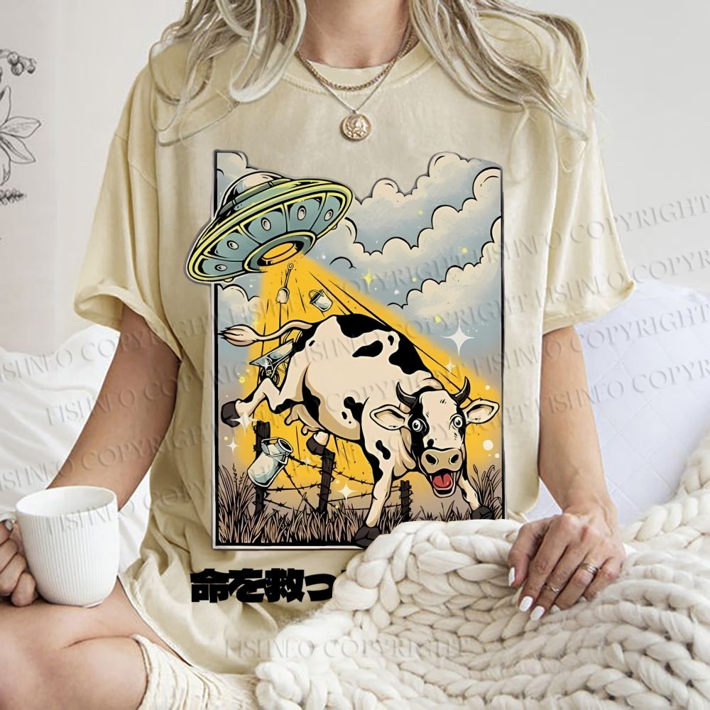 Unisex Silly Cow Japanese Printed Washed Tee