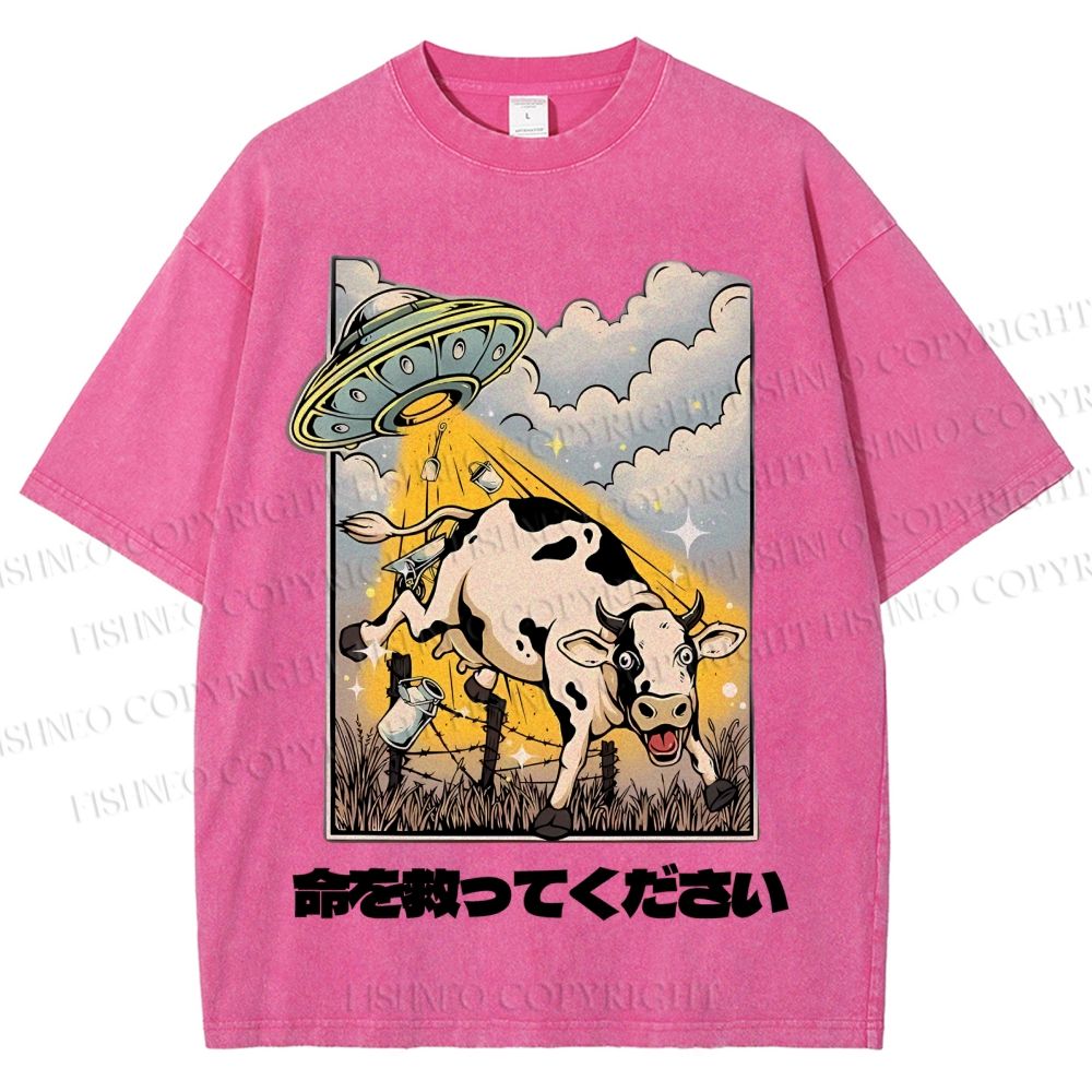 Unisex Silly Cow Japanese Printed Washed Tee