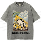Unisex Silly Cow Japanese Printed Washed Tee
