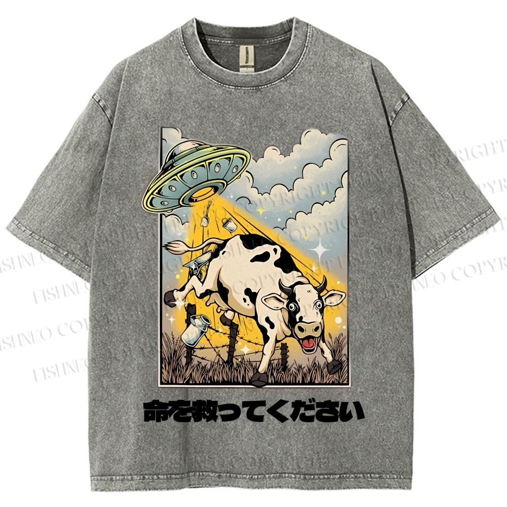 Unisex Silly Cow Japanese Printed Washed Tee