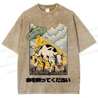 Unisex Silly Cow Japanese Printed Washed Tee